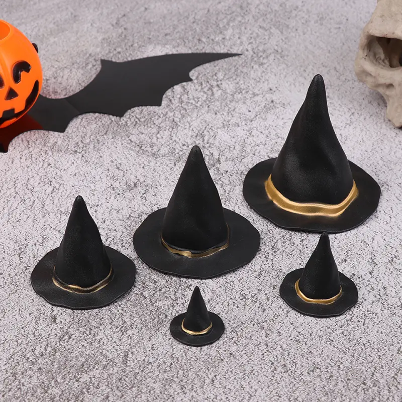 6/10Pcs Dollhouse Felt Cloth Tiny Hats Ornament Cover Miniature Witch Hat Small Hats For Cake Decor Halloween Decoration Toy