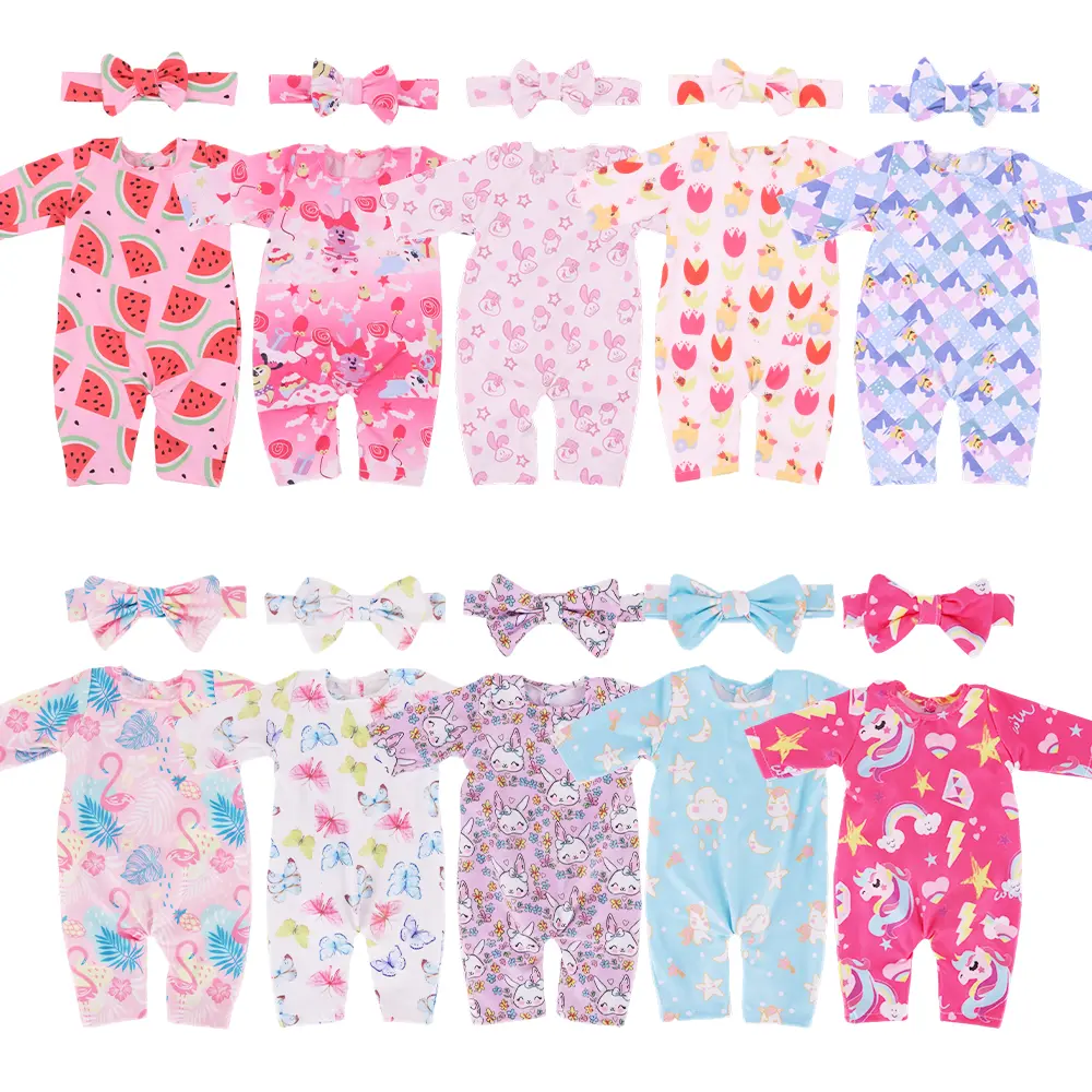 New Doll Clothes Pajamas Bow Tie Headband Outfit For 18Inch America Doll&43Cm Reborn Baby Doll Accessories,Girl's Toy Gift