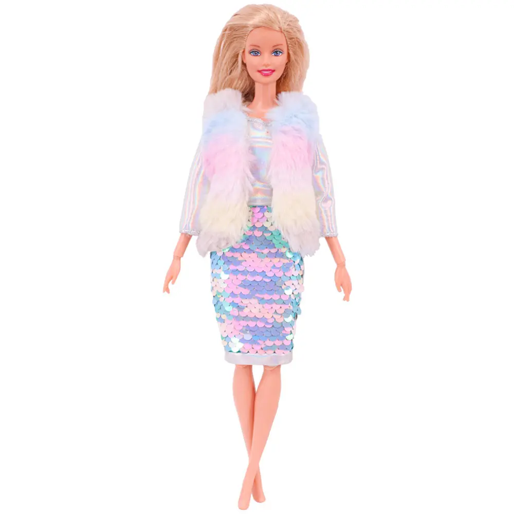 Doll Clothes Plush Coat + Dress/Casual Outfit Suitable For Babies 11.8inch Doll For 1/6 BJD Items Free Glasses Child's Toy Gift