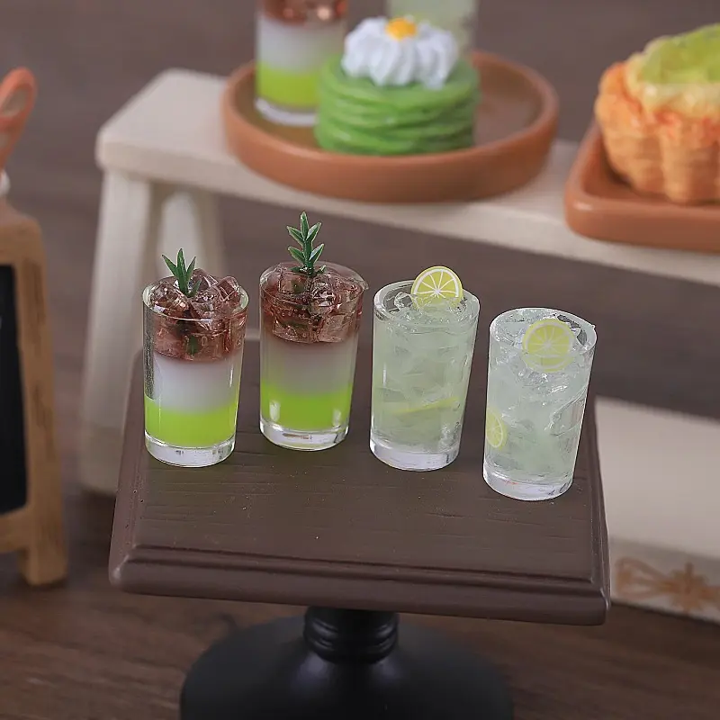 2 PCS/Set 1:12 Dollhouse Miniature Ice Cream Cups Doll House Kitchen Food Accessories Mini Milkshake Ice Cream Kitchen Toys