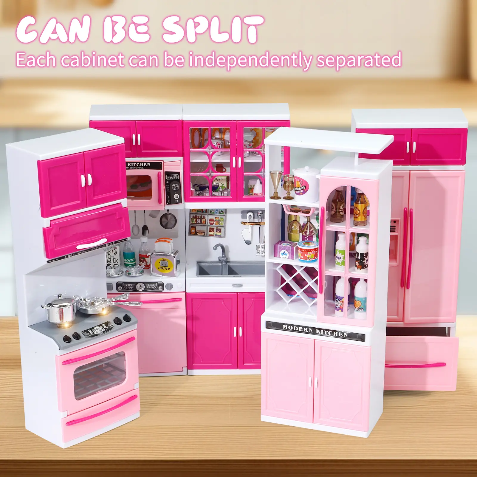Pink Kitchen Combo Pretend Play 5-Piece Toy Set with Lights and Sounds, For Girls, Christmas/Halloween/Thanksgiving/New Year