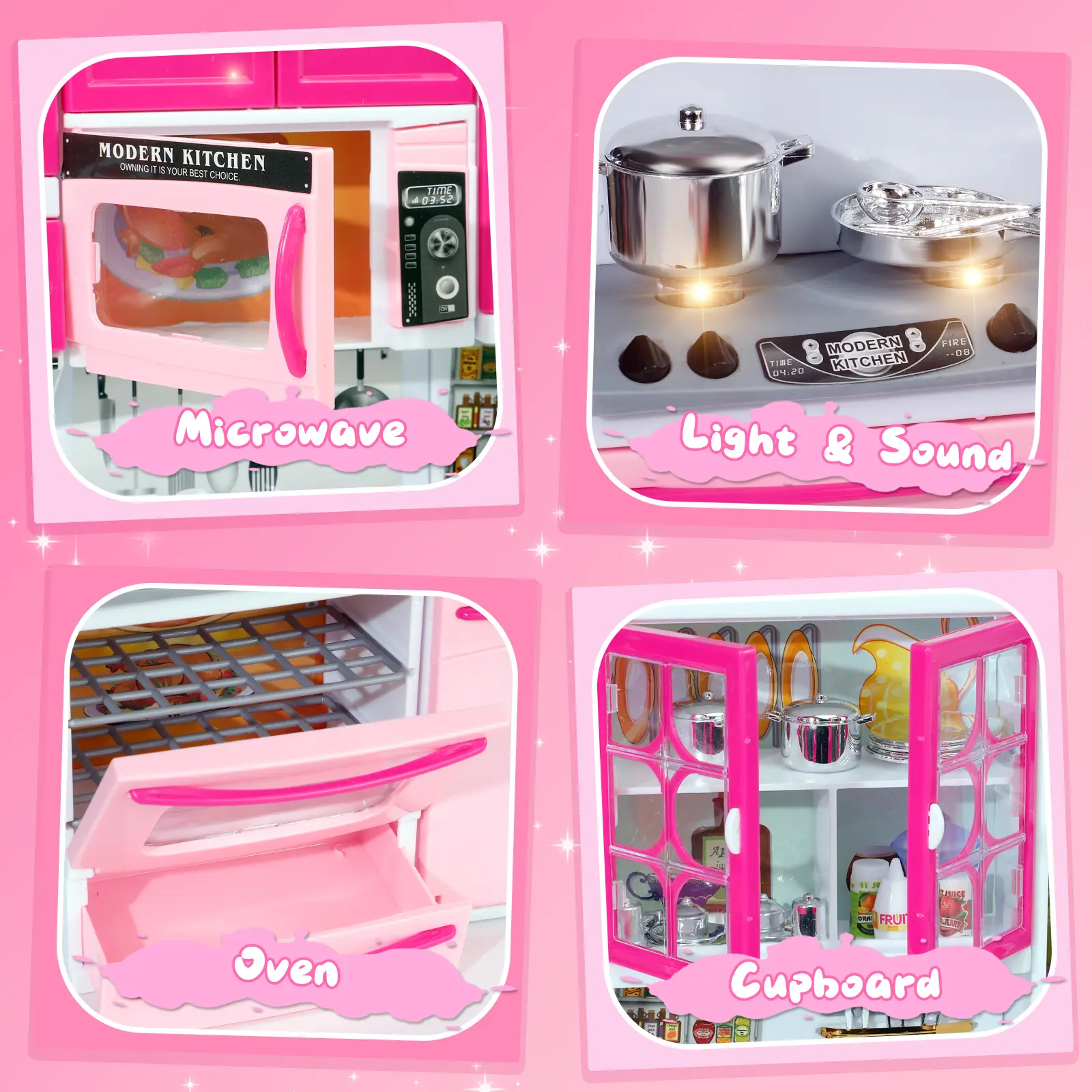 Pink Kitchen Combo Pretend Play 5-Piece Toy Set with Lights and Sounds, For Girls, Christmas/Halloween/Thanksgiving/New Year