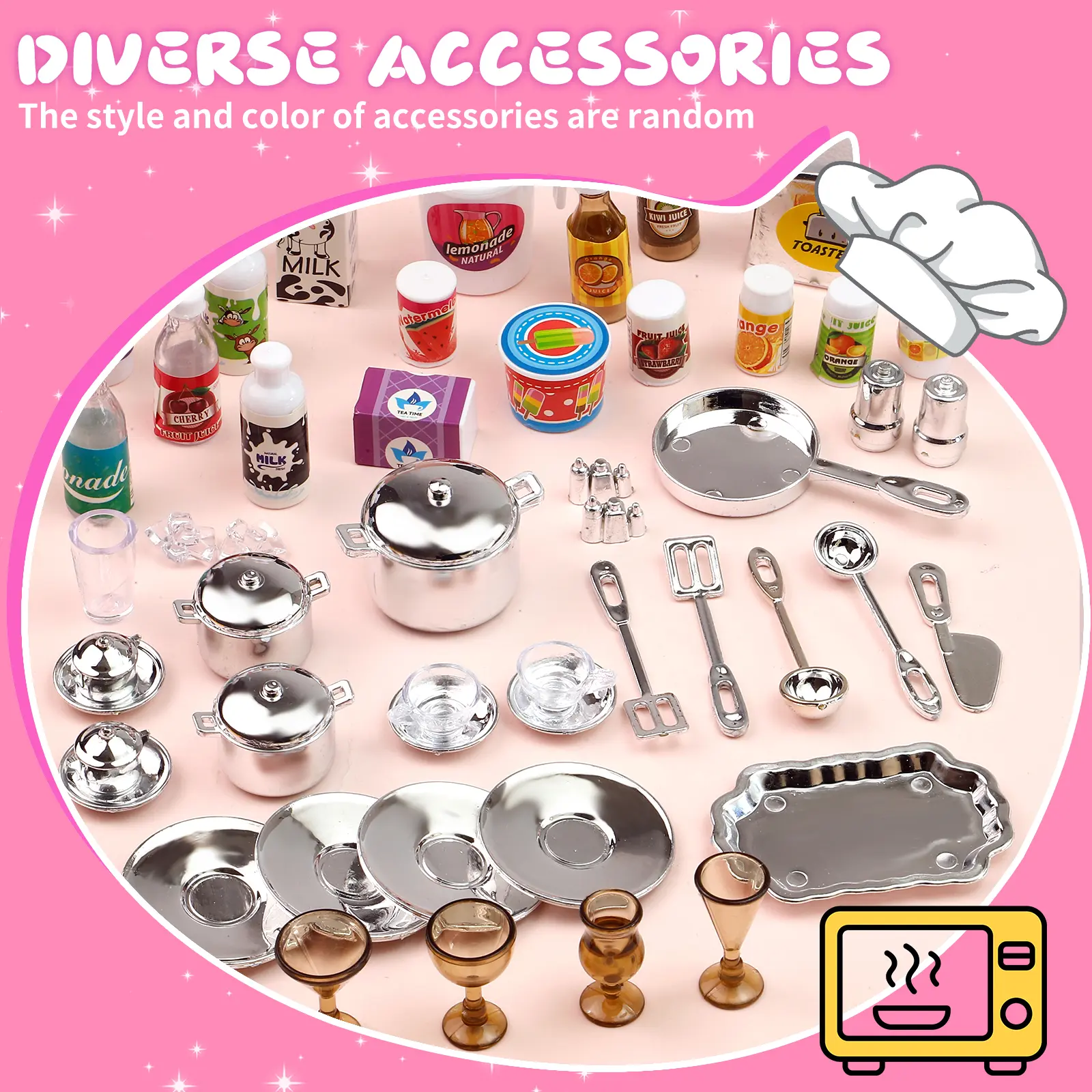 Pink Kitchen Combo Pretend Play 5-Piece Toy Set with Lights and Sounds, For Girls, Christmas/Halloween/Thanksgiving/New Year
