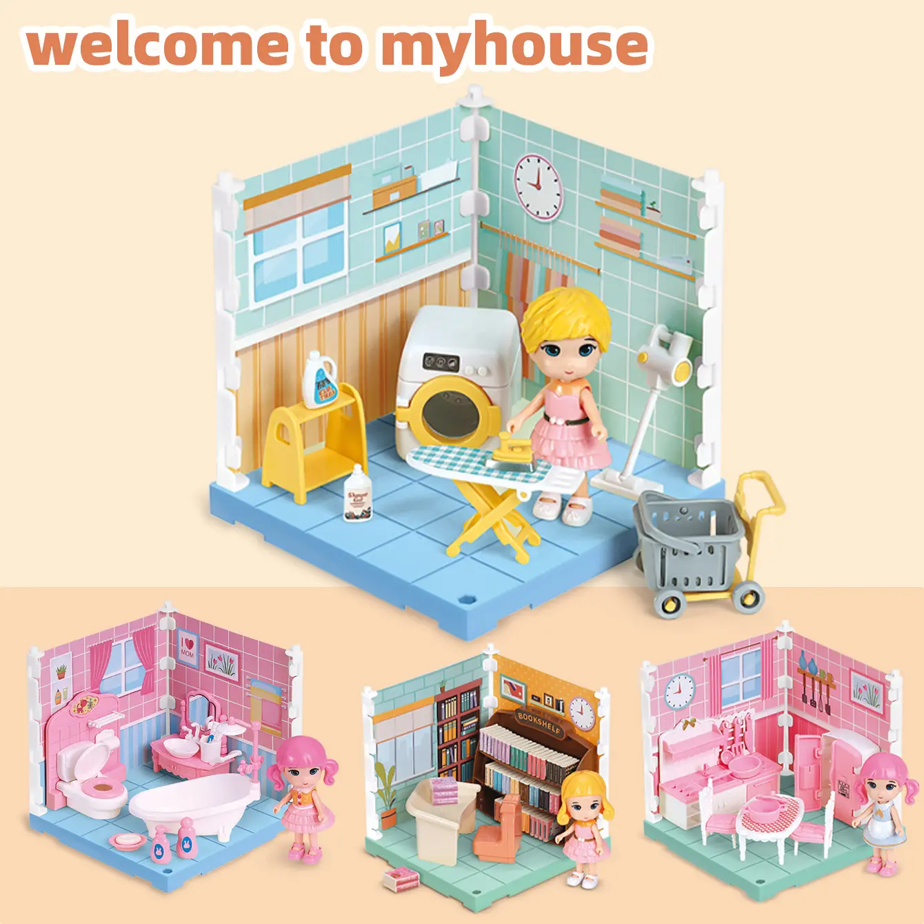 Dollhouse Miniature Furniture Toys Set DIY Kitchen Bedroom Living Room Kids Girls Pretend Play Furniture Toys for Christmas