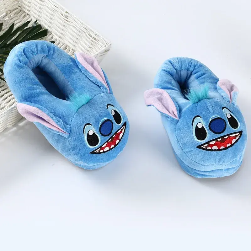 Disney Animation Stitch Plush Slippers Cute Cartoon Winter Warm Slippers Home All Inclusive Toys Stitch Warm Cotton Slippers
