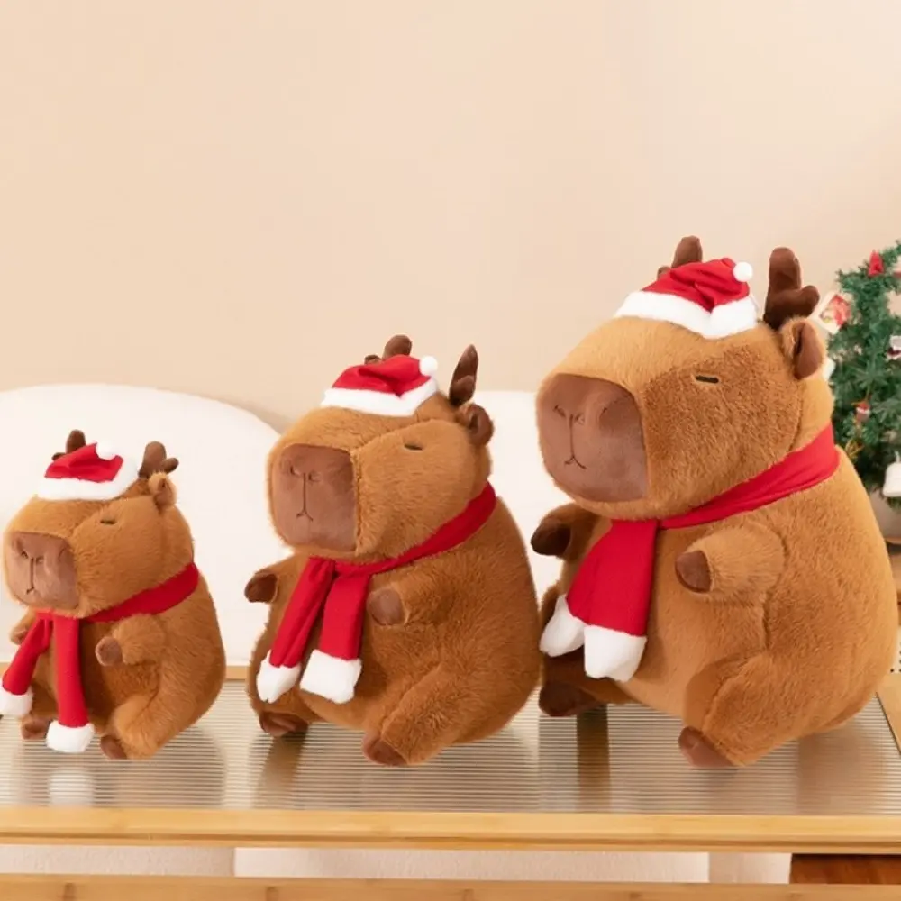 Cute Dress Up Christmas Capybara Plush Simulation Fluffy Capybara Plush Toy Cartoon Soft Capibara Fluffty Doll Christmas Toy
