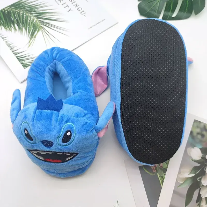 Disney Animation Stitch Plush Slippers Cute Cartoon Winter Warm Slippers Home All Inclusive Toys Stitch Warm Cotton Slippers