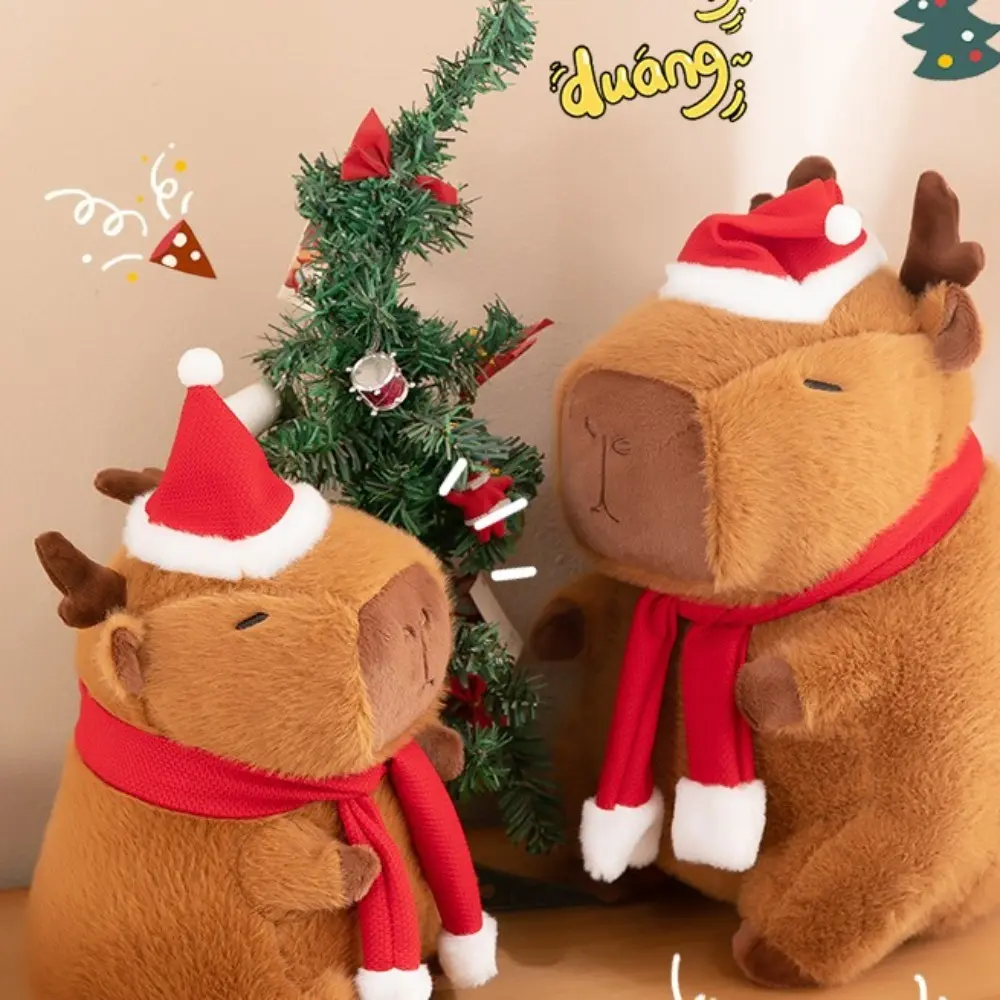 Cute Dress Up Christmas Capybara Plush Simulation Fluffy Capybara Plush Toy Cartoon Soft Capibara Fluffty Doll Christmas Toy
