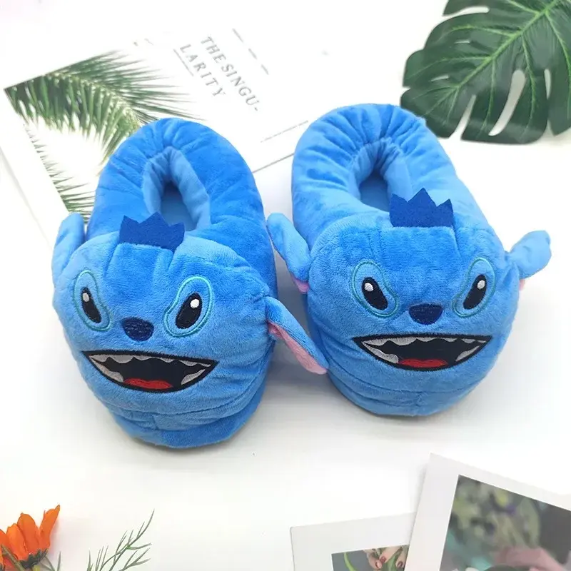 Disney Animation Stitch Plush Slippers Cute Cartoon Winter Warm Slippers Home All Inclusive Toys Stitch Warm Cotton Slippers