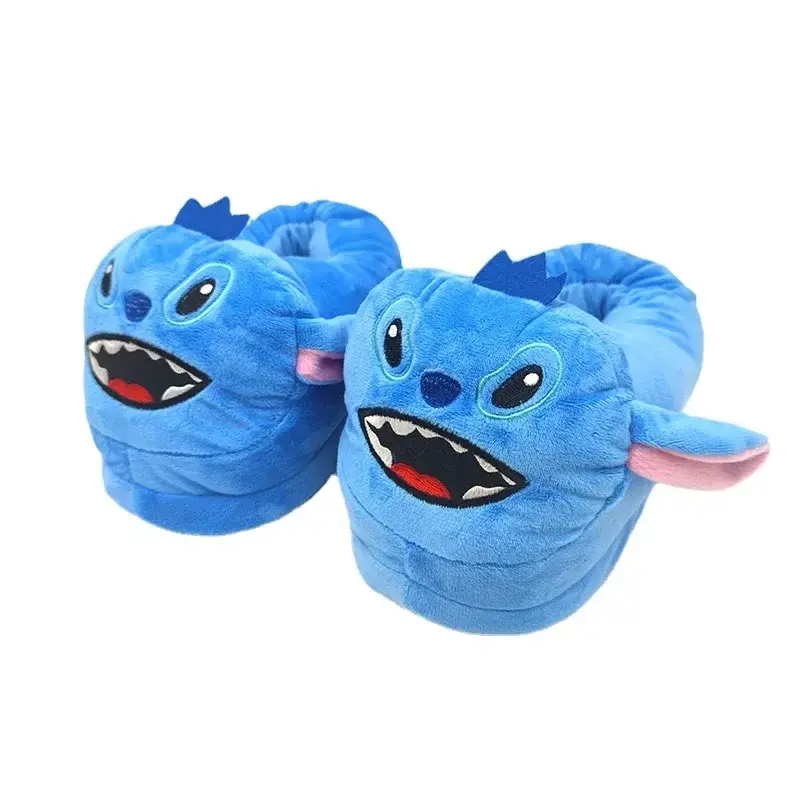 Disney Animation Stitch Plush Slippers Cute Cartoon Winter Warm Slippers Home All Inclusive Toys Stitch Warm Cotton Slippers