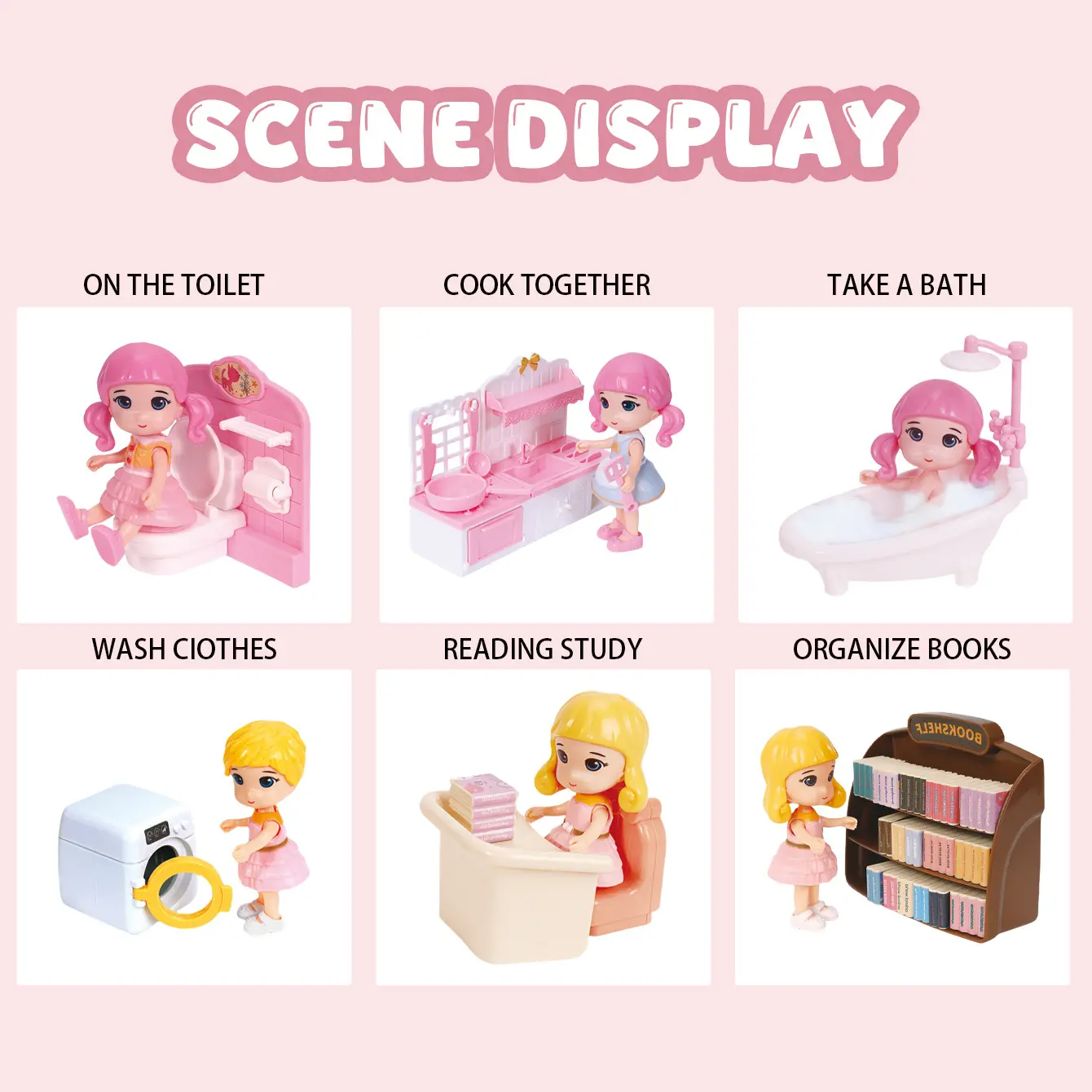 Dollhouse Miniature Furniture Toys Set DIY Kitchen Bedroom Living Room Kids Girls Pretend Play Furniture Toys for Christmas