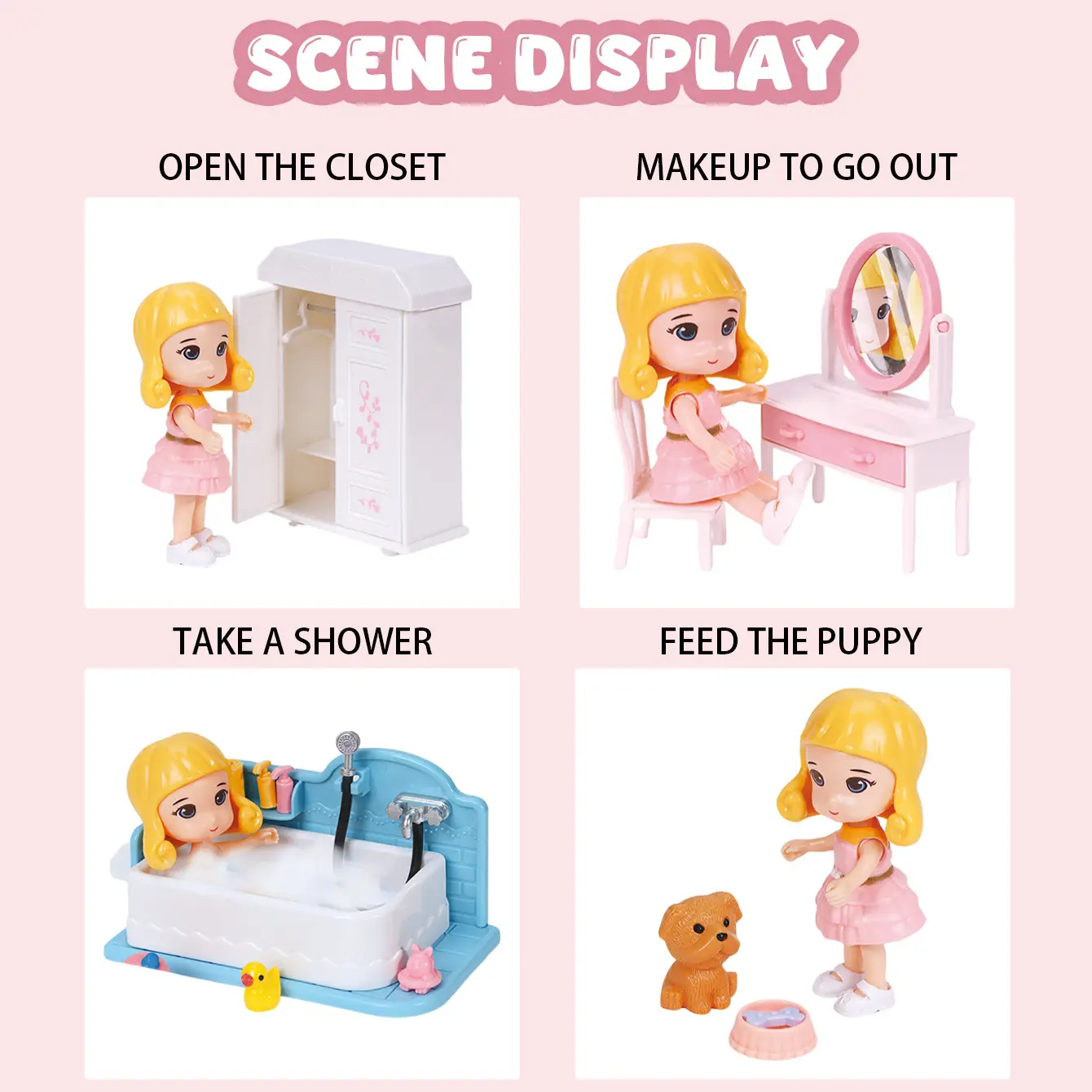 Dollhouse Miniature Furniture Toys Set DIY Kitchen Bedroom Living Room Kids Girls Pretend Play Furniture Toys for Christmas