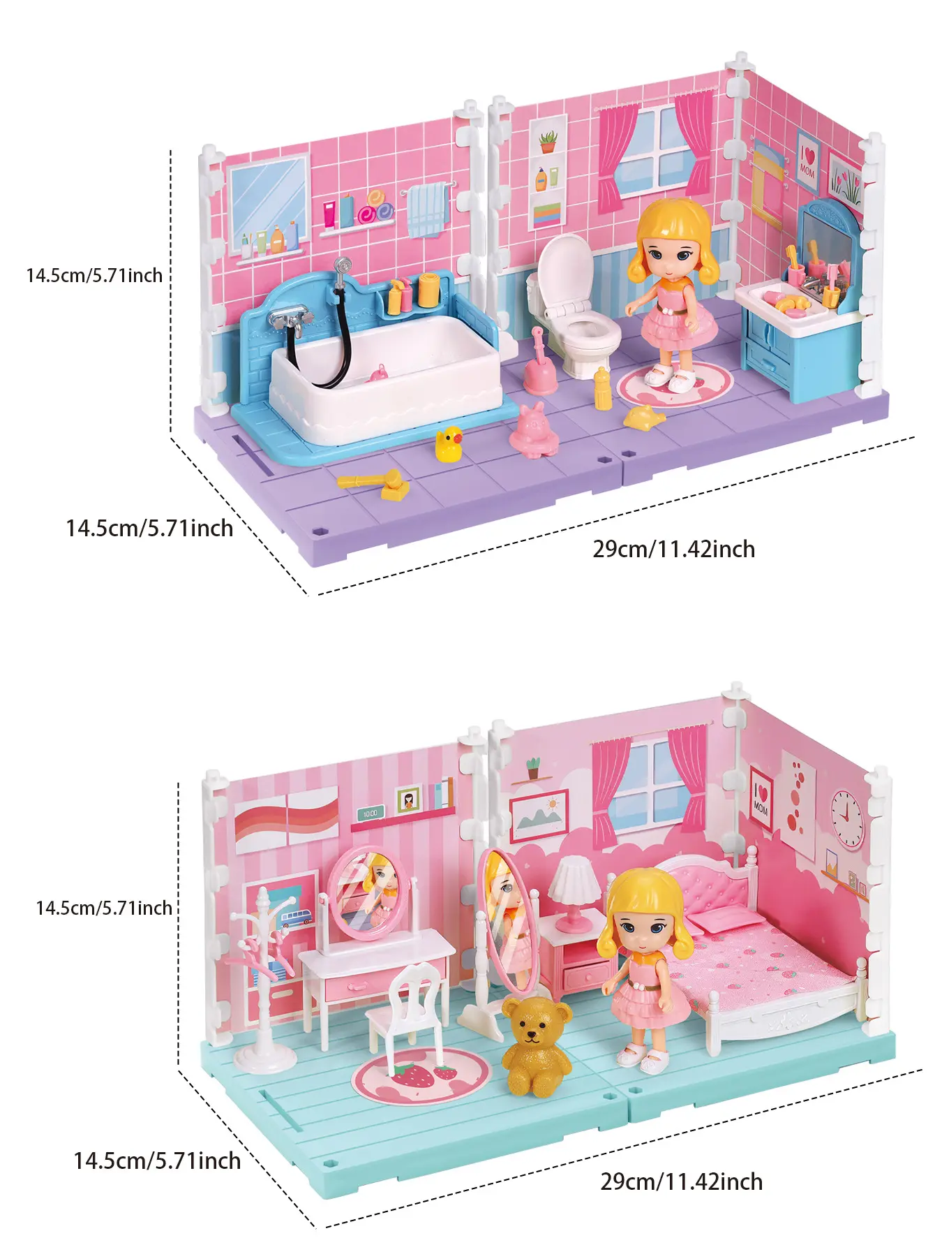 Dollhouse Miniature Furniture Toys Set DIY Kitchen Bedroom Living Room Kids Girls Pretend Play Furniture Toys for Christmas