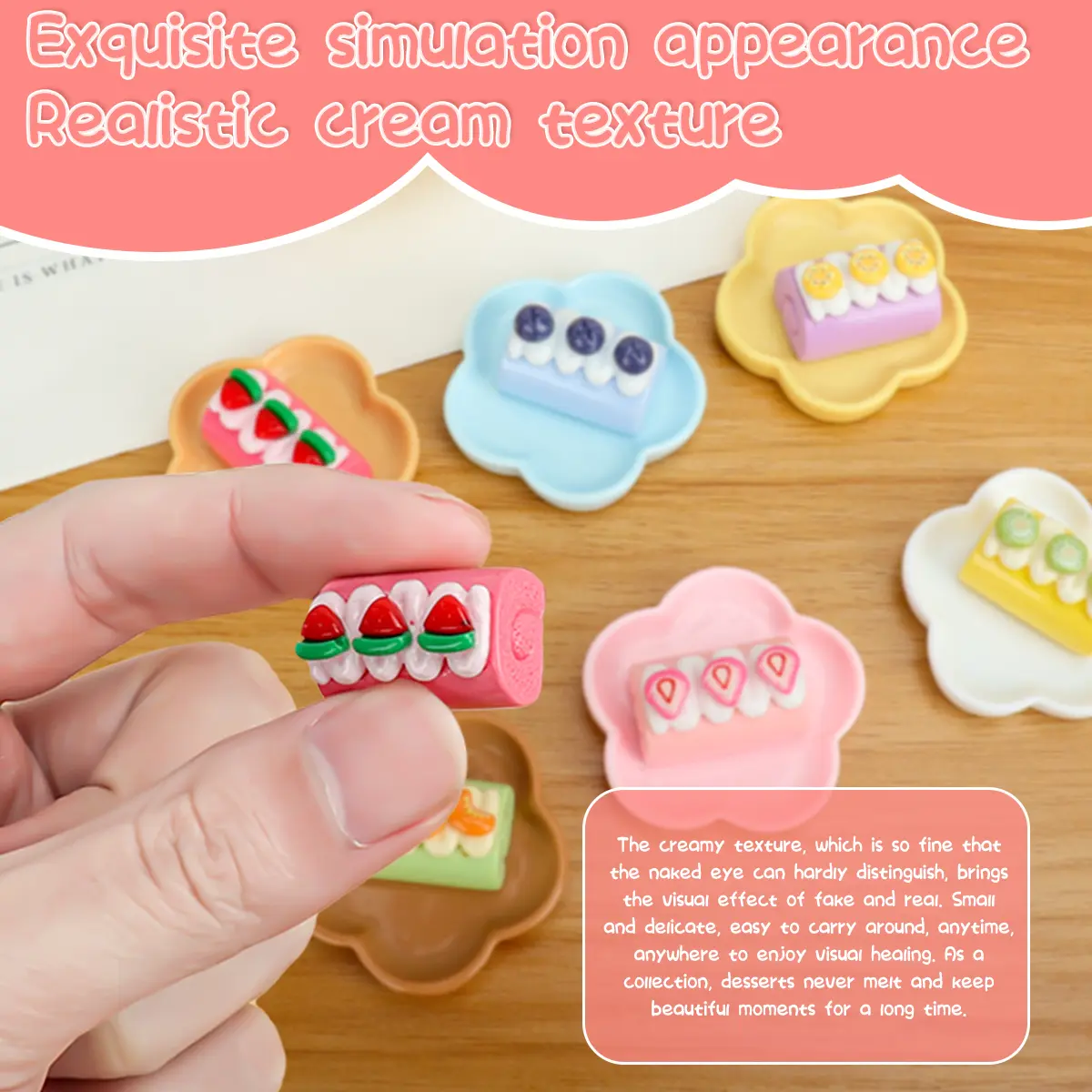 12pcs Miniature Resin Simulation Food Play Cake Roll Flower Tray Set Doll House Accessories Family Interactive Play House Toys