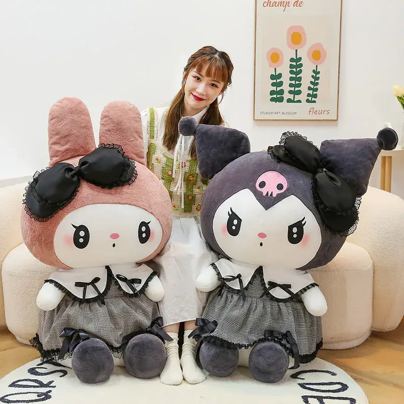 35cm Sanrio Kuromi My Melody Plush Toys Pillow Cartoon Kawaii Dress Dark Kuromi Plush Doll Sofa Cushion Birthday Gift for Girls