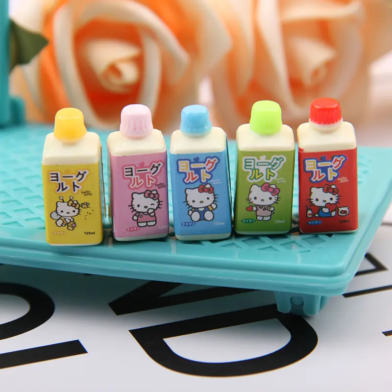 10Pcs 1:12 Dollhouse Miniature Hello Kitty Yogurt Bottle Beverage Bottles Model Decor Toy Doll House Accessories
