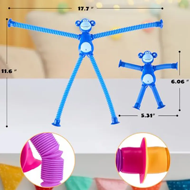 Suction Cup Monkey Pop Tubes Fidget Toys Decompression Stretch Tube Stress Relief Sensory Toys for Kids Adult Party Gifts