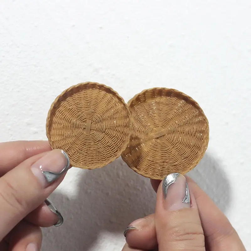 1:12 Dollhouse Miniature Simulation Plastic Rattan Woven Basket Bread/Fruit Basket Tea Cup Tray Round Oval Case Container Toy