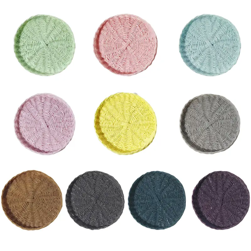1:12 Dollhouse Miniature Simulation Plastic Rattan Woven Basket Bread/Fruit Basket Tea Cup Tray Round Oval Case Container Toy