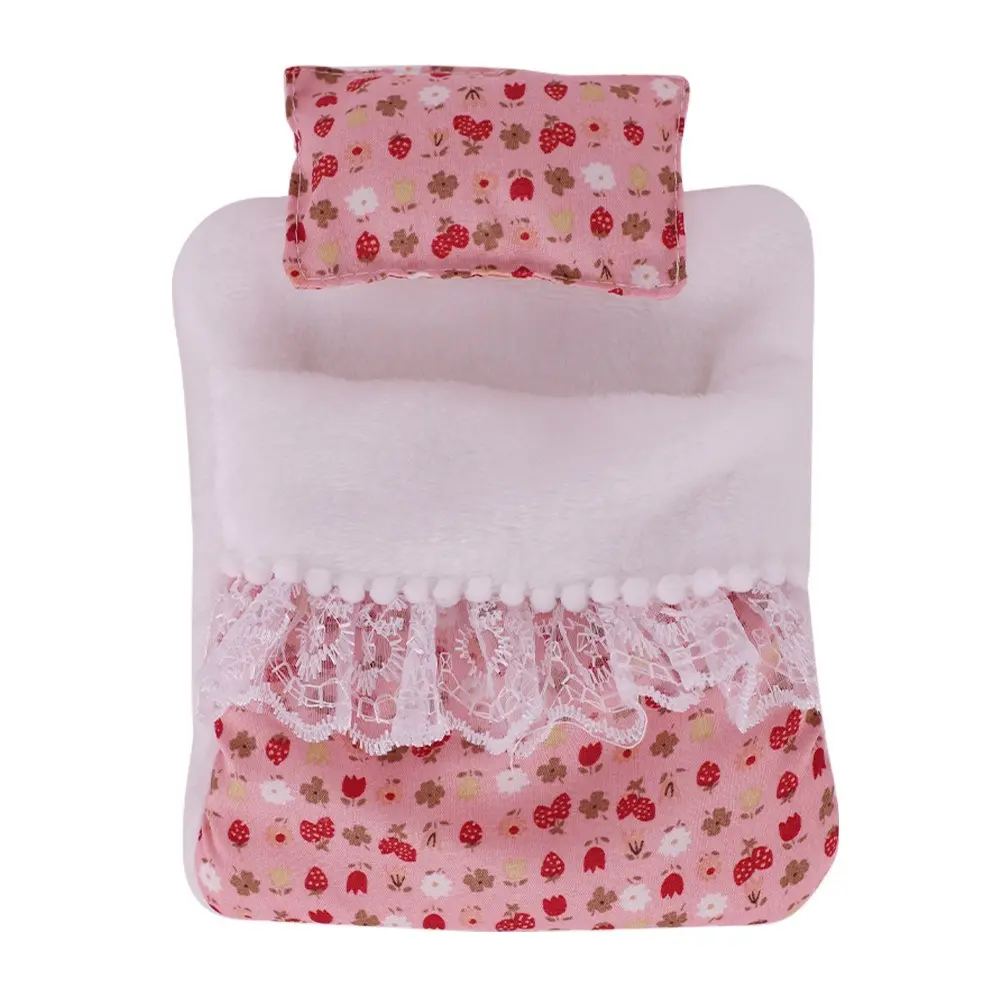 For 17cm Labubu Doll Accessories Sleeping Bag Cute Lace Style Doll Quilts Pillow Flower Strawberry Soft Doll Decoration Toys