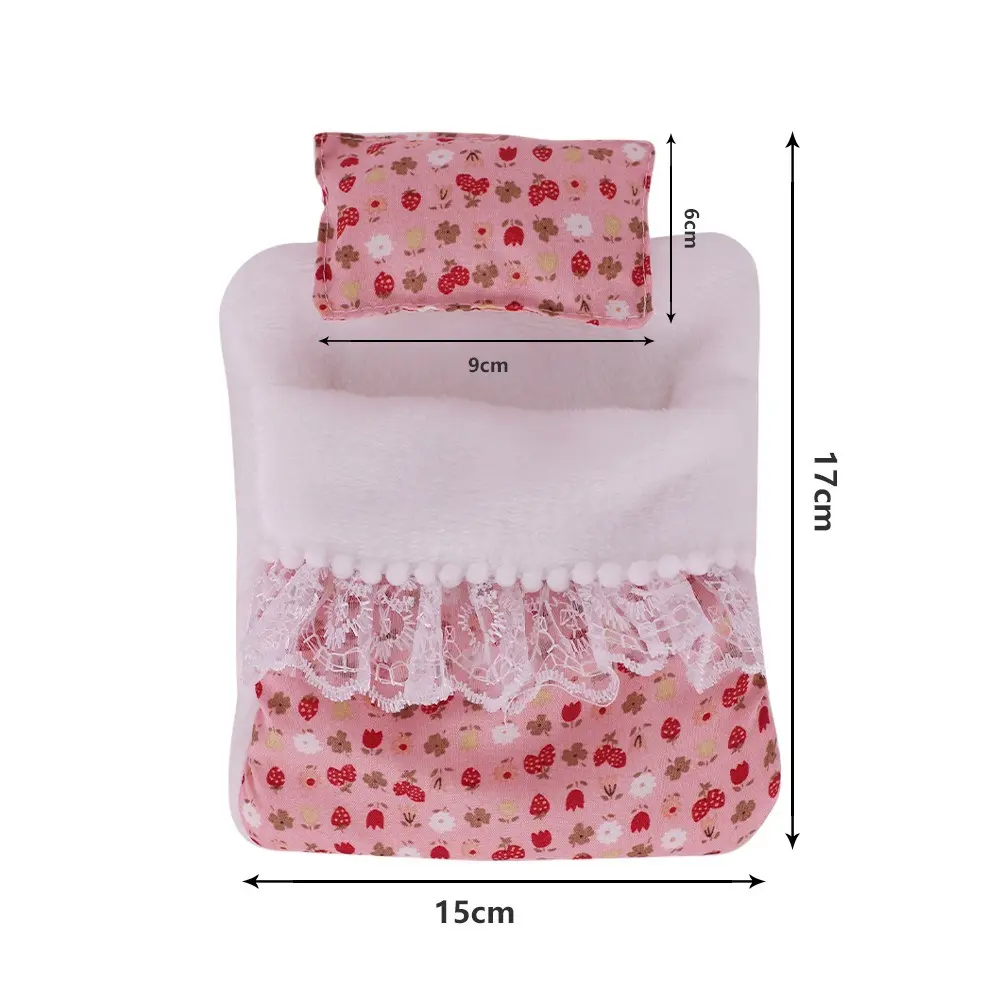 For 17cm Labubu Doll Accessories Sleeping Bag Cute Lace Style Doll Quilts Pillow Flower Strawberry Soft Doll Decoration Toys