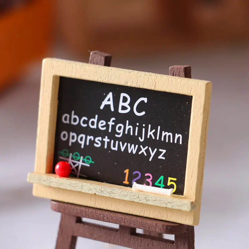 Wood Wooden Blackboard ABC Classroom School Furniture Education Models Figurines for 1/6 1/12 Dollhouse Kids Children Gifts Toys