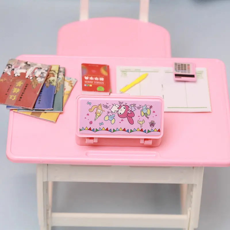 Dollhouse Miniature Stationery Pencil Case Pen Ruler Eraser Stationery Box Doll House Accessories Kid Pretend Play Toy