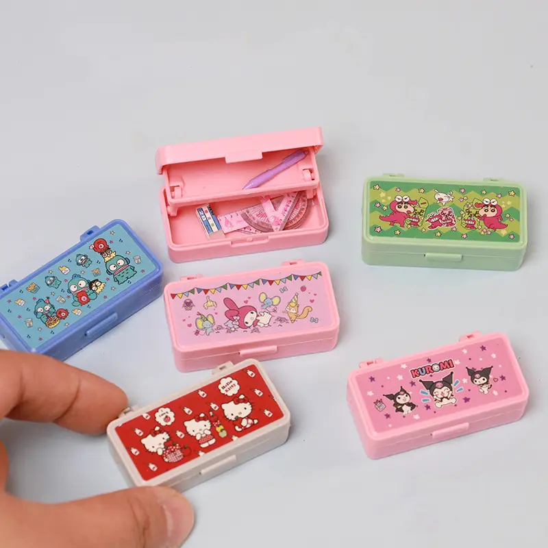 Dollhouse Miniature Stationery Pencil Case Pen Ruler Eraser Stationery Box Doll House Accessories Kid Pretend Play Toy