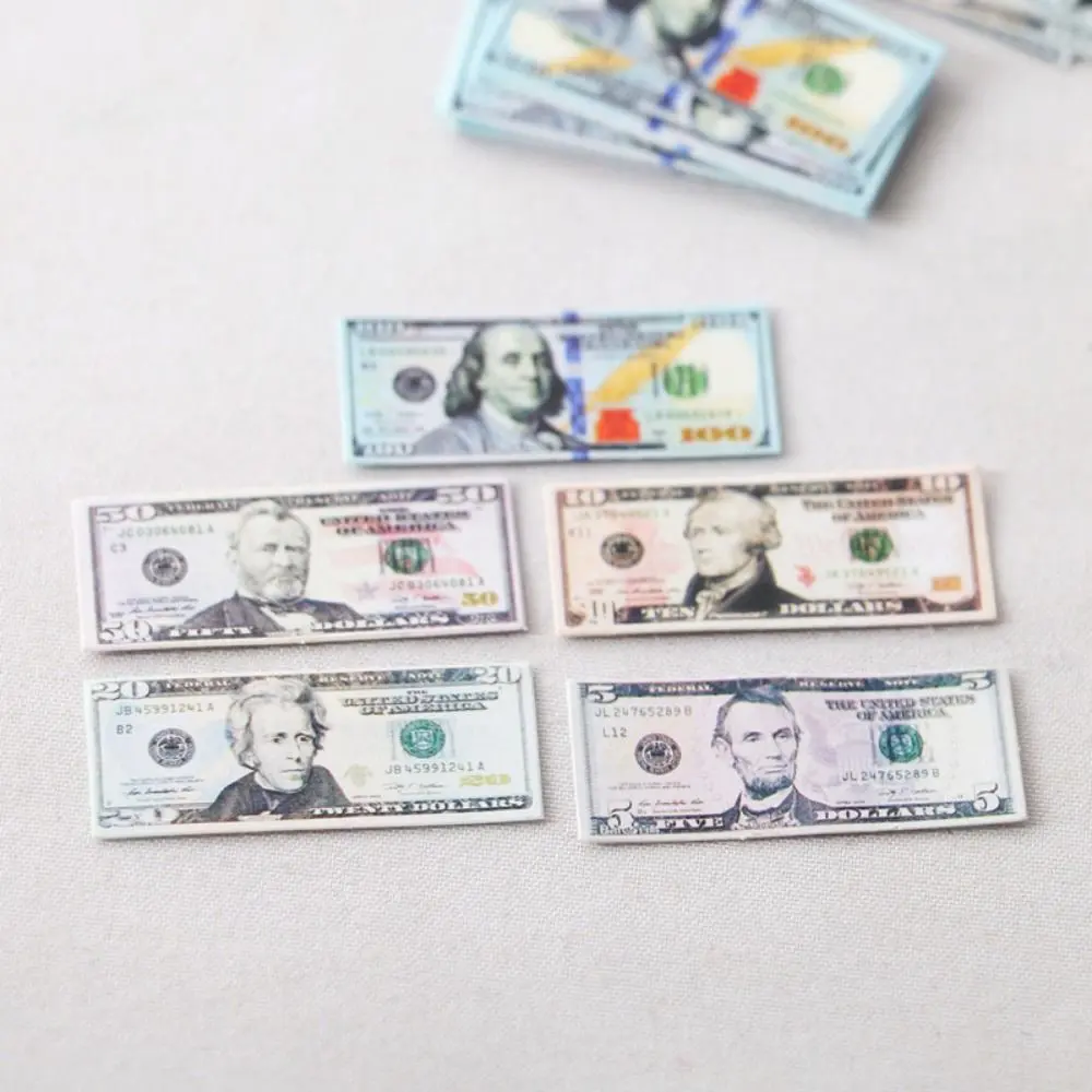 New 5 Bundles Paper Mini Dollars New 10 Styles Cute Banknotes Model 1/12 Dollhouse Toys 1/12 Dollhouse Decoration