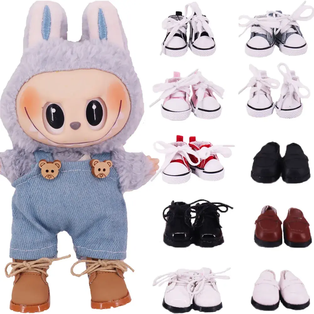 Doll Shoes Solid Color Pop Lace up Canvas Shoe PU Shoes For 17cm Labubu Doll Clothes Accessories,Girl's Toys Clothing Gift