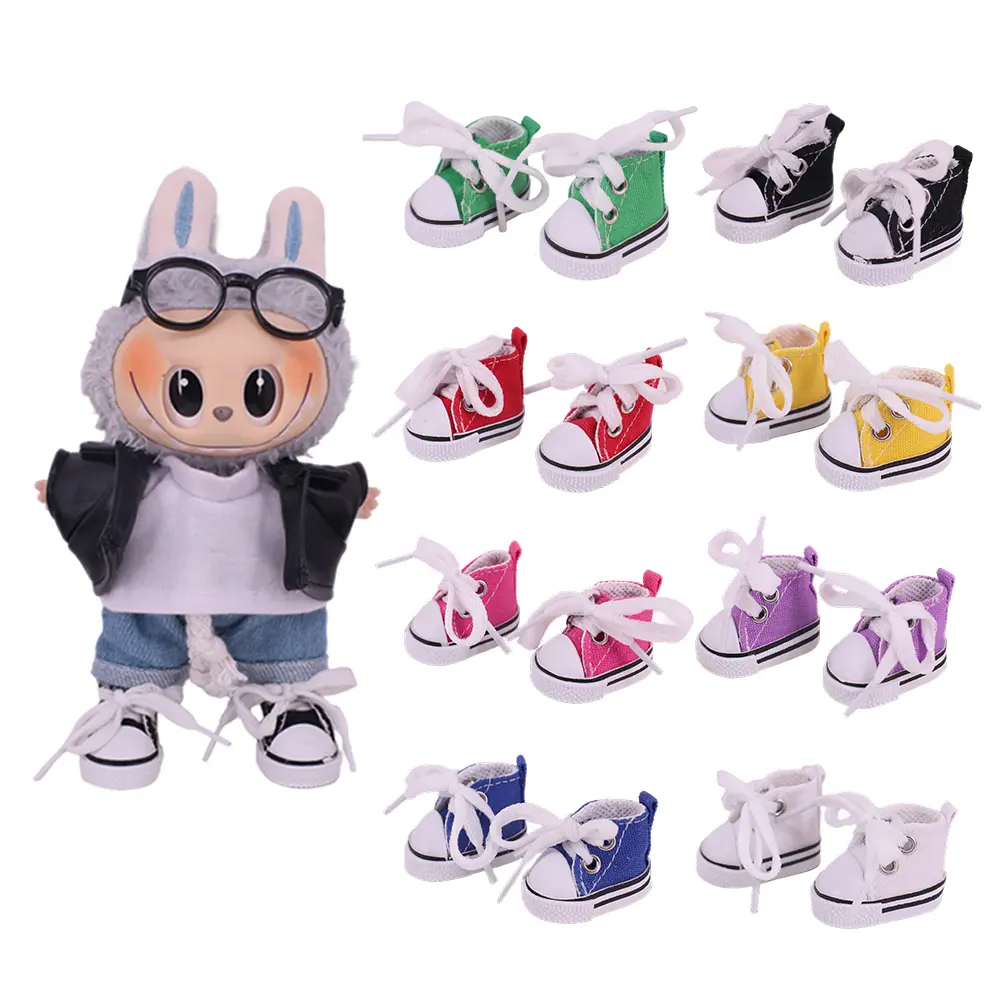 Doll Shoes Solid Color Pop Lace up Canvas Shoe PU Shoes For 17cm Labubu Doll Clothes Accessories,Girl's Toys Clothing Gift
