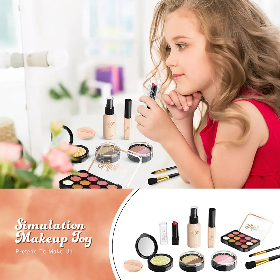 Girl Simulation Cosmetics Set Pretend Fake Makeup Game Lipstick Eyeshadow Model Set House Party Activities Role Play Toy Gift