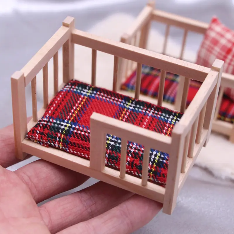 1:12 Dollhouse Miniature Baby Crib Bed Baby Cot Furniture Model Decor Toy Doll House Accessories