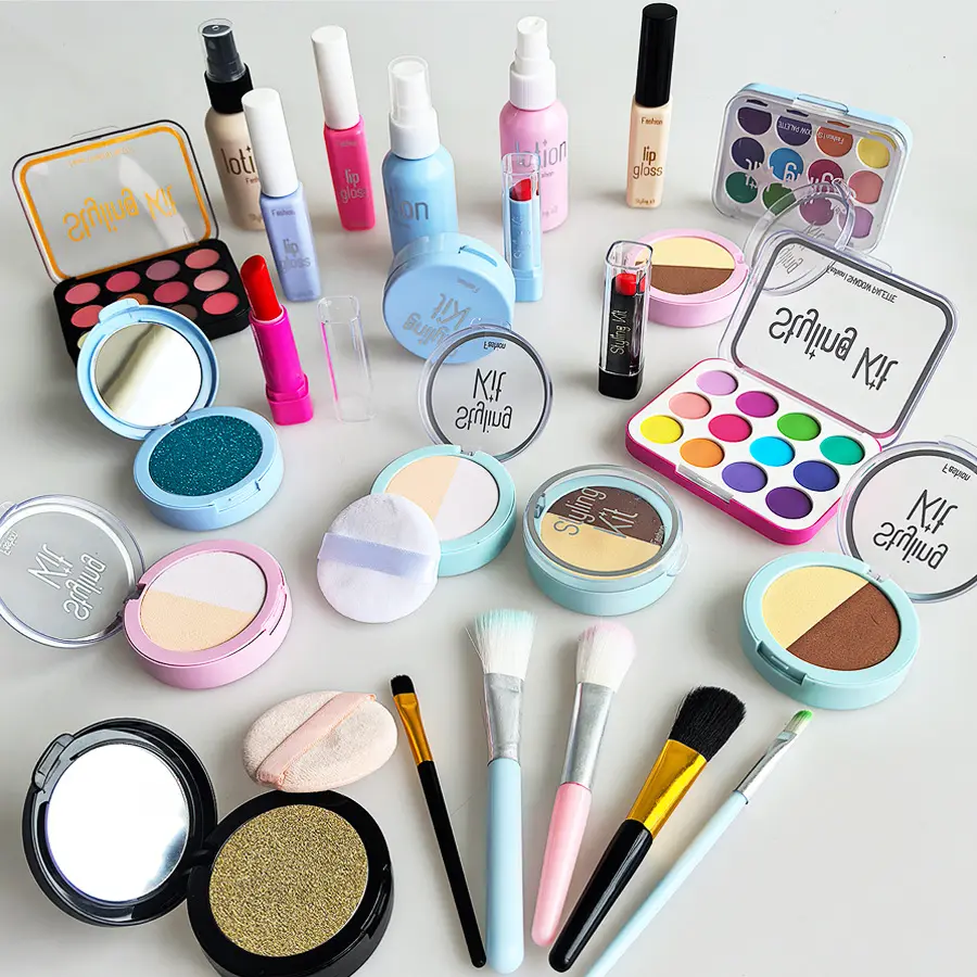 Girl Simulation Cosmetics Set Pretend Fake Makeup Game Lipstick Eyeshadow Model Set House Party Activities Role Play Toy Gift