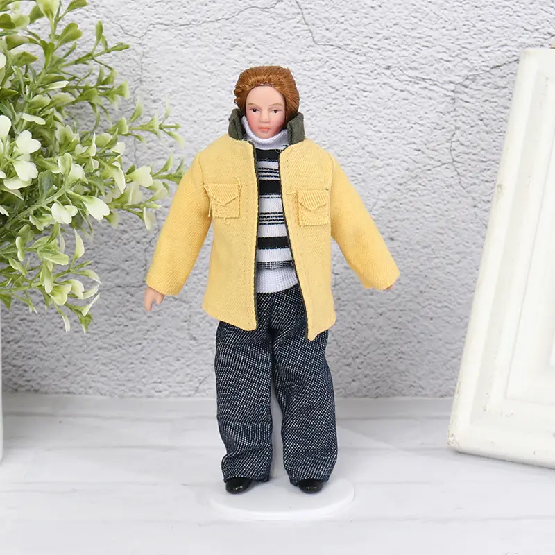 1/12 Dollhouse Miniature Porcelain Doll People Model Beautiful Youth Boy Girl Decor Dollhouse Toys