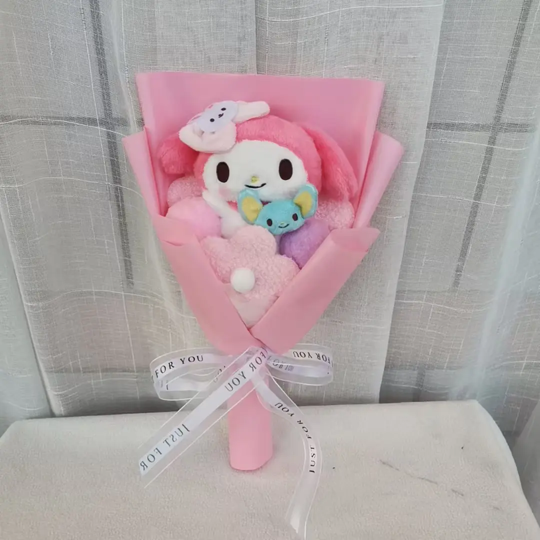 Anime Kuromi Hello Kitty Plush Dolls kawaii My Melody Cinnamoroll Bouquet Stuffed animals Valentine's Day Birthday Gift Kids Toy