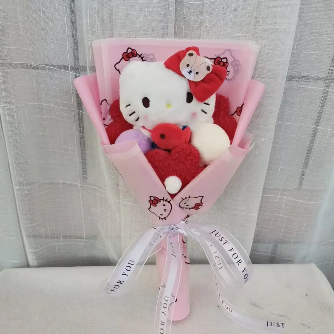 Anime Kuromi Hello Kitty Plush Dolls kawaii My Melody Cinnamoroll Bouquet Stuffed animals Valentine's Day Birthday Gift Kids Toy