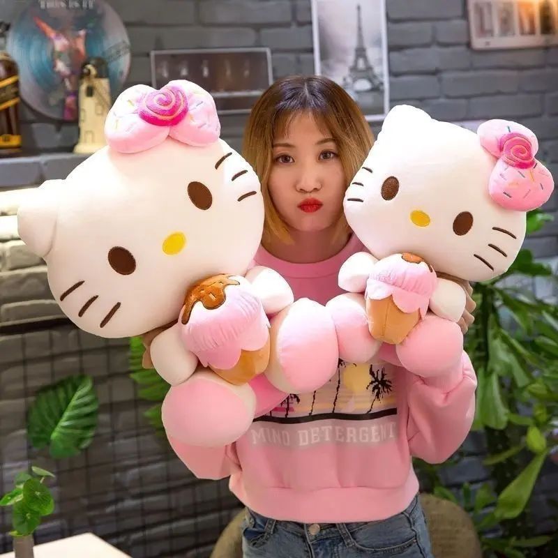 Hello Kitty Plus Doll Sanrio Toys Ice Cream Hugging Kt Pink Kitty Cat Pacify Cartoon Figure Gift for Girl Animal Plush Toys