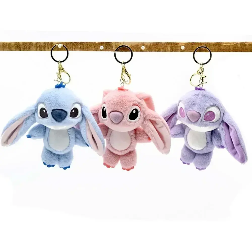 Cartoon Stitch Plush Keychain Soft Toy Cute Stuffed Animal Pendant Gift for Girls Angel Doll Bag Charm Kids Birthday Present