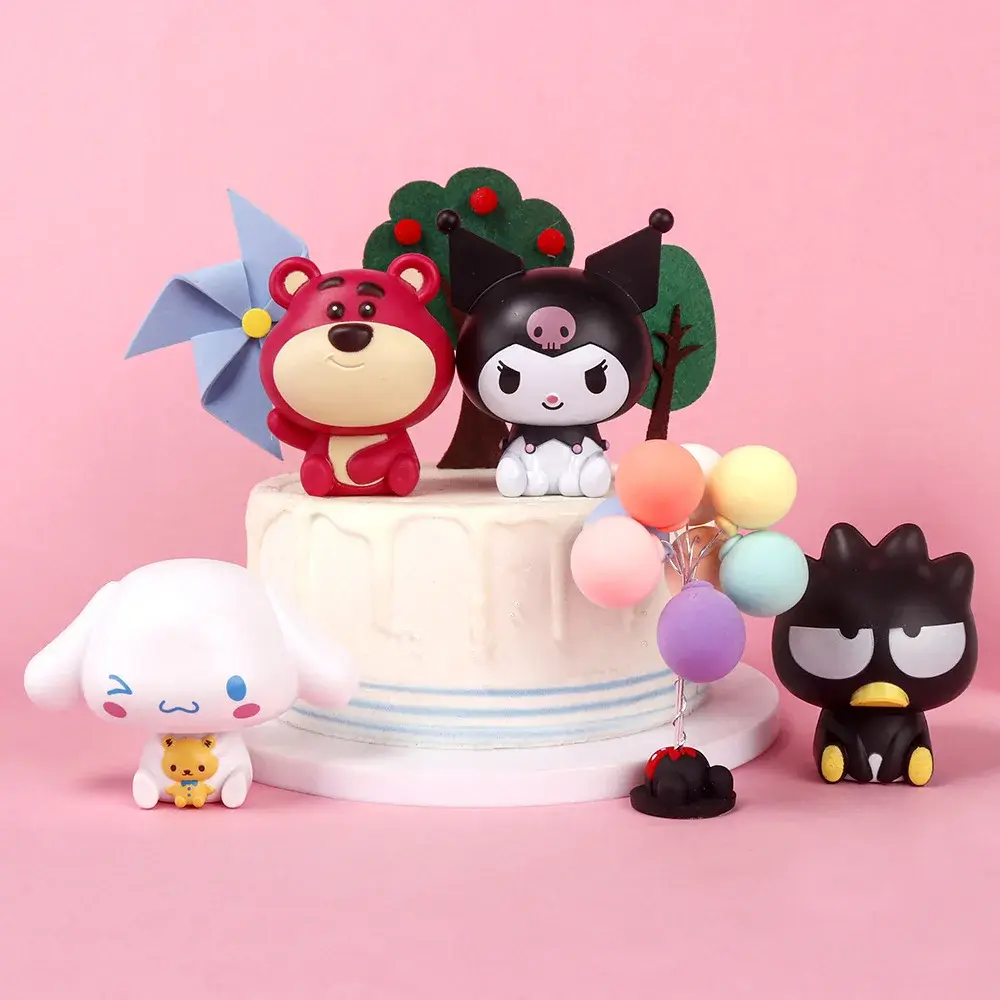 Hot Kawaii Sanrio Anime Figure Cinnamoroll Kuromi Doll Strawberry Bear Action Figures DIY Cake Decorate Toys Gifts For Children