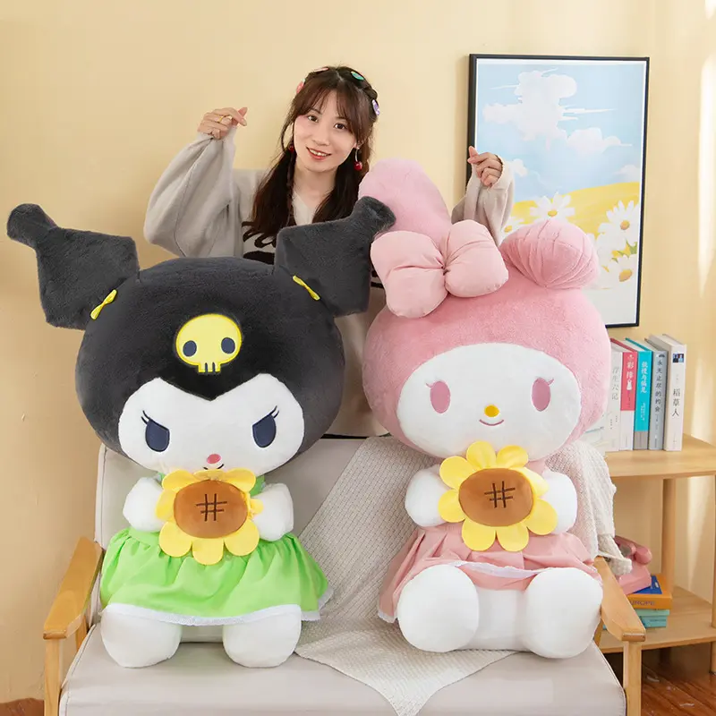 New Cute Sunflower Kuromi Melody Doll Sanrio Cloth Doll Plush Toy Girls Comfort Sleeping Home Decoration Gifts
