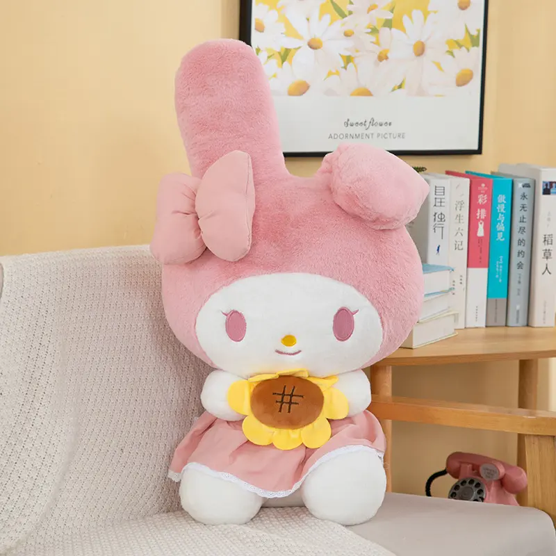 New Cute Sunflower Kuromi Melody Doll Sanrio Cloth Doll Plush Toy Girls Comfort Sleeping Home Decoration Gifts