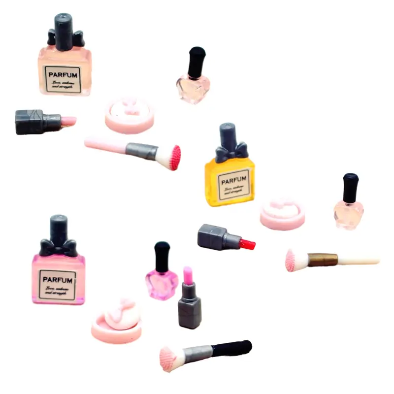 1Set 1:12 Dollhouse Miniature Cosmetic Lipstick Pressed Powder Perfume Makeup Brush Model For Doll Makeup Decor Accessories Toys