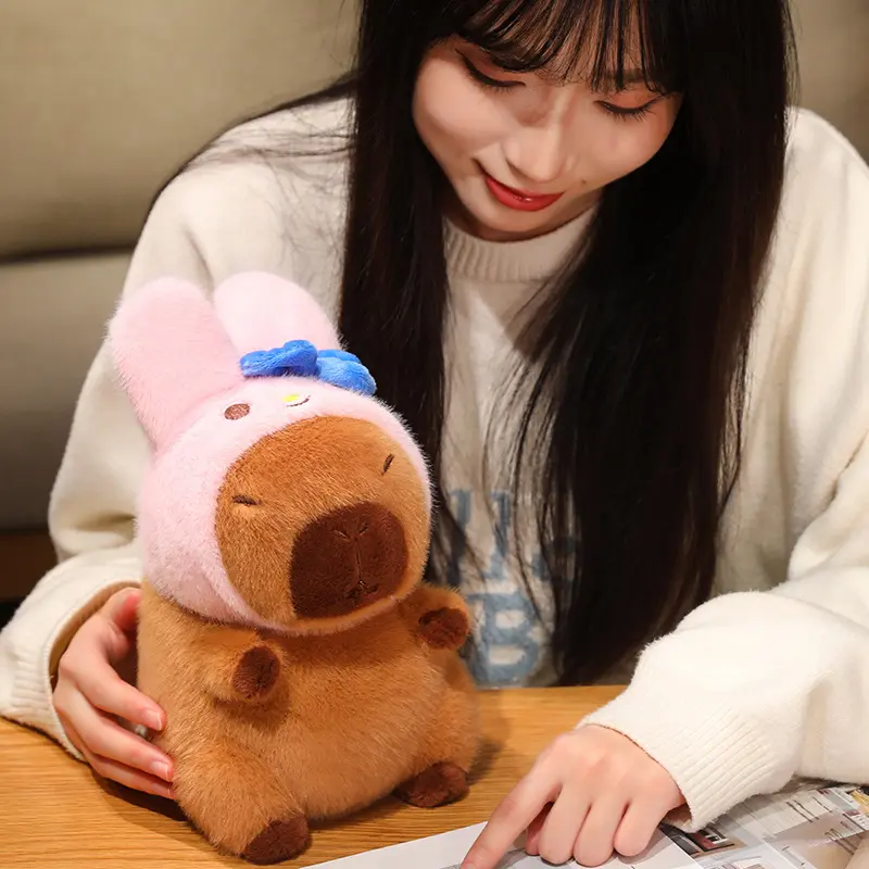 22CM Cute Capybara Plush Toy Simulation Capibara Hold Avocado French Fries Watermelon Doll Wear Turtle Lobster Dino Backpack