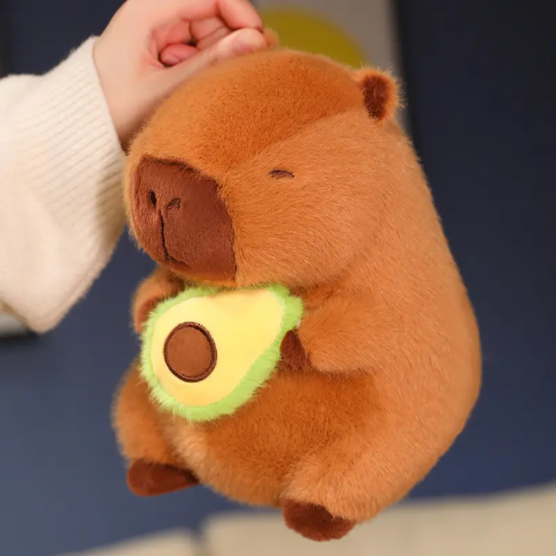 22CM Cute Capybara Plush Toy Simulation Capibara Hold Avocado French Fries Watermelon Doll Wear Turtle Lobster Dino Backpack