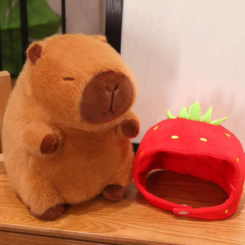 22CM Cute Capybara Plush Toy Simulation Capibara Hold Avocado French Fries Watermelon Doll Wear Turtle Lobster Dino Backpack