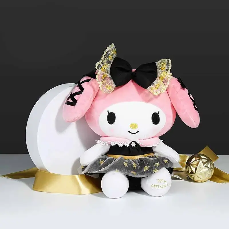 25CM New Sanrio Kawaii Black Gold Series Plush Stuffed Toy Soft Pillow Cute Kuromi Hello Kitty Birthday Gift Children's Toy