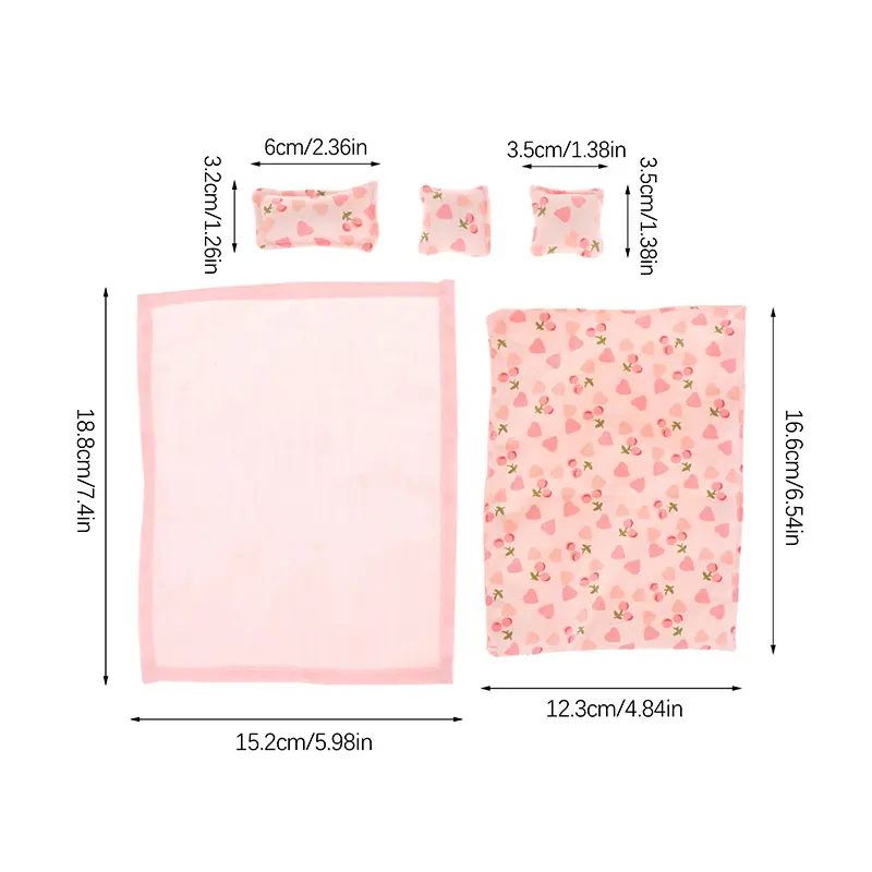 1Set 1:12 Dollhouse Miniature Bed Four Piece Bed Set Bed Sheet Quilt Pillow Quilt Cover Bedroom Bedding Model Decor Toy