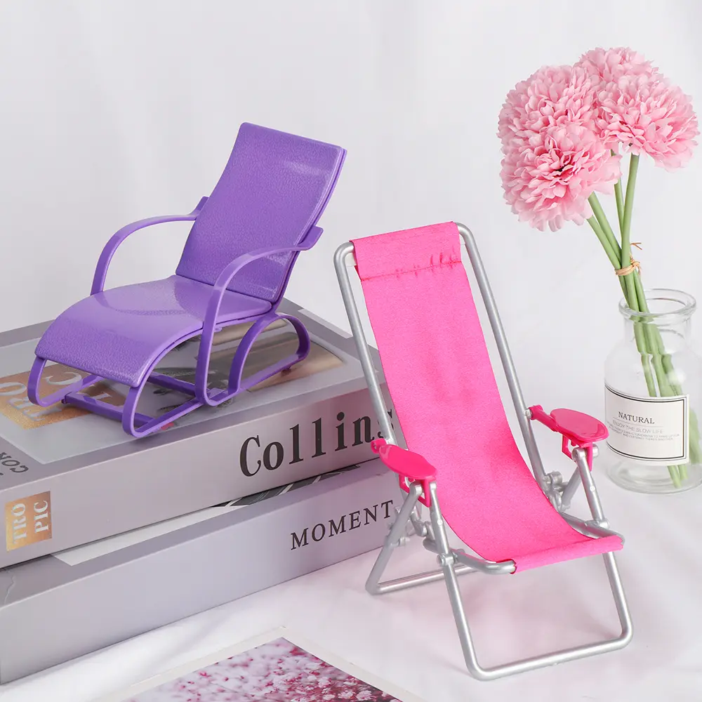 1/6 Doll Beach Chair Lounge Room Foldable Deckchair Playing House Dollhouse Furniture Children' Gift Toy Accessories