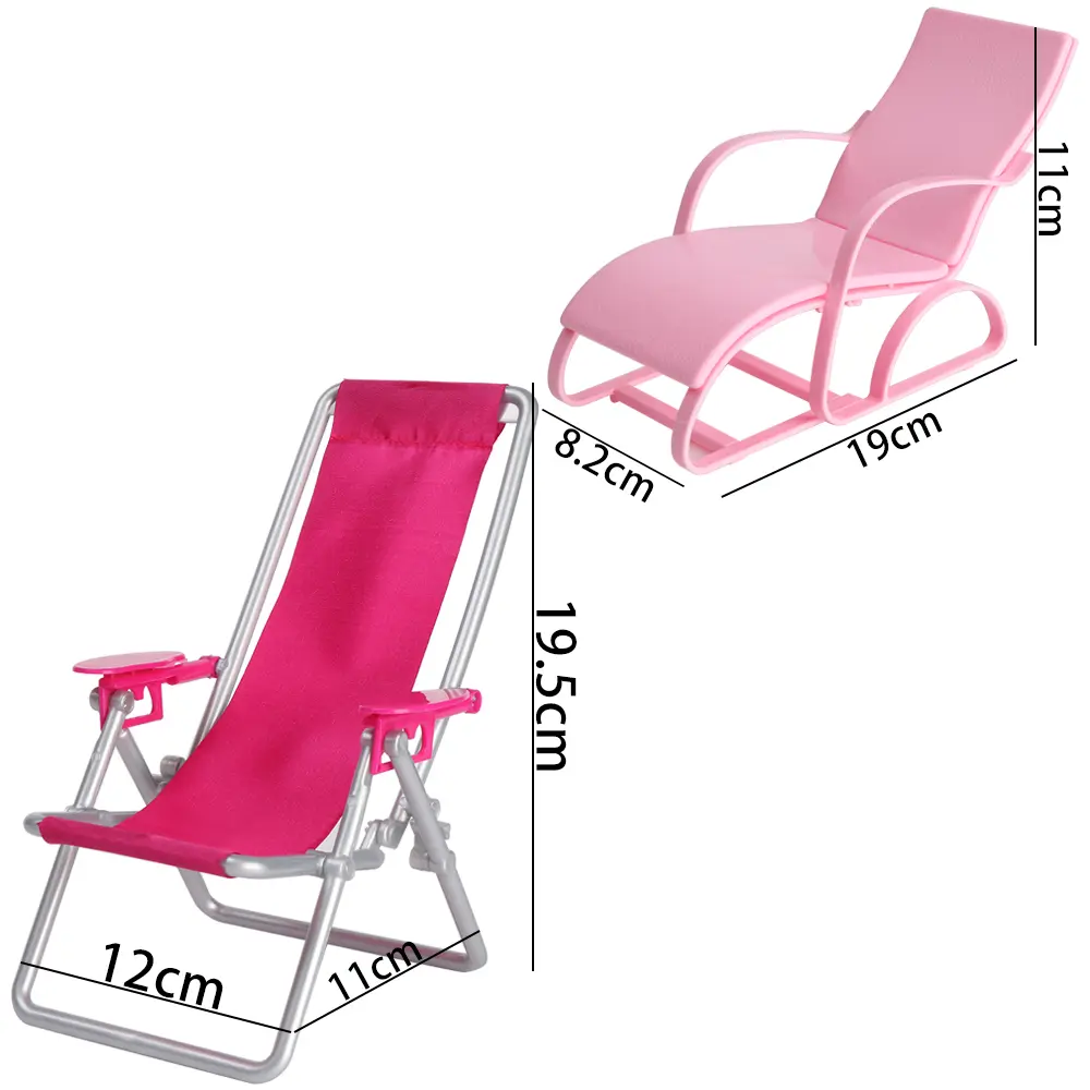 1/6 Doll Beach Chair Lounge Room Foldable Deckchair Playing House Dollhouse Furniture Children' Gift Toy Accessories